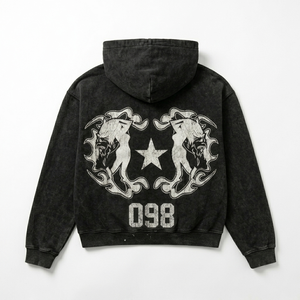 Hoodie unisexe court à ourlet brut, graphique délavé, anti-rétrécissement, haute qualité, style streetwear, fabrication sur mesure en gros - Product Image 2