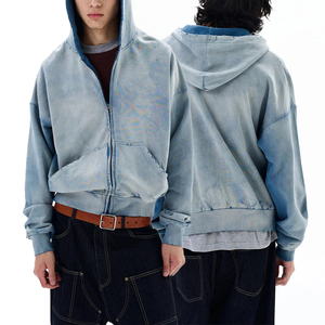 Service OEM en gros de sweats à capuche pour hommes, 100% coton, en tissu polaire à grammage élevé, écologiques, avec lavage vieilli vintage et strass, pour l'hiver - Product Image 4