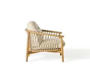 Sillón de Exterior Moderno de Madera de Teca Sólida con Laterales de Cuerda Tejida y Cojín Grueso para Patio, Terraza, Resort, Hotel - Product Image 3