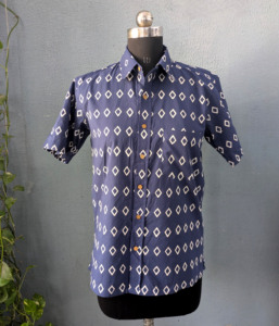 Chemise décontractée en coton à manches courtes pour homme, imprimé géométrique, col rabattu, tissu en coton respirant pour l'été - Product Image 4