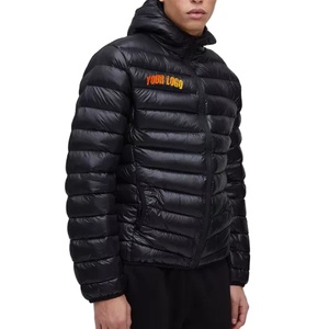 OEM Wholesale Custom Lightweight Quilted Hooded Puffer Jacket Winter High Street Style Windproof <b>Black</b> Zipper Coat for Men Women - Product Image 1
