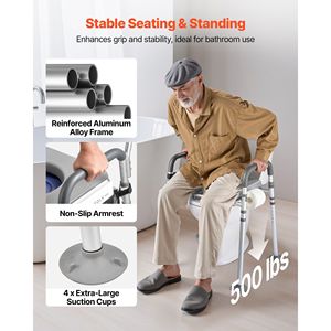 Sedia Comoda Portatile 4-in-1 da Comodino Ospedaliero con Capacità di 227 kg, Sedile Imbottito Rimovibile, Braccioli e Sedile WC Rialzato - Product Image 2