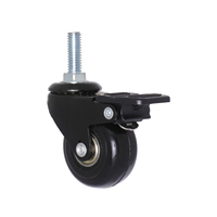 Roulettes personnalisées de 2 pouces (50 mm) noires à roulements pivotants en polyuréthane, tige filetée de 3/8 po x 25 mm, zinguées, pour usage léger, pour meubles