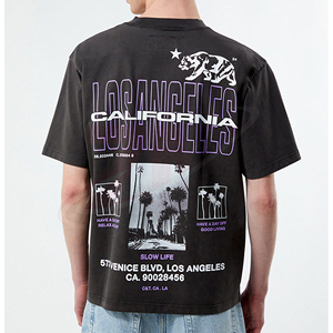 T-shirt noir surdimensionné pour homme avec imprimé Los Angeles California violet, manches courtes, col rond, style streetwear, en coton - Product Image 2
