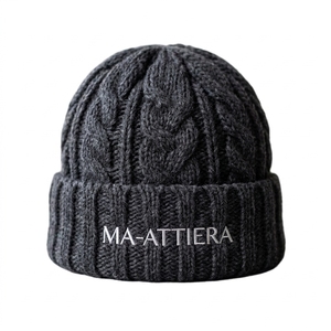 Bonnet en tricot torsadé gris anthracite avec revers, chaud pour l'hiver, avec logo brodé personnalisé - Product Image 1