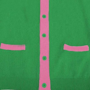 Green Knitted <b>Cardigan</b> With Pink Contrast Trim V-Neck Long Sleeve <b>Women's</b> Casual Solid Color <b>Button</b> Front Sweaters <b>Cardigans</b> - Product Image 5
