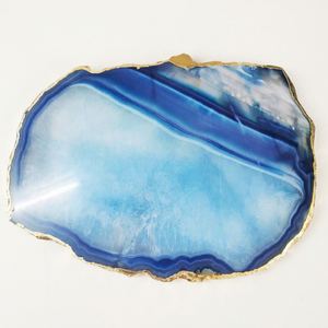 Plateau de service en agate bleue en gros, plateau en pierre naturelle teinte Chakra, design Feng Shui pour l'artisanat, plateaux en minéraux de jade et pierres précieuses - Product Image 1