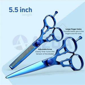 Juego de tijeras profesionales de acero inoxidable para cortar y entresacar el cabello con inserciones para los dedos y caja de regalo. - Product Image 2