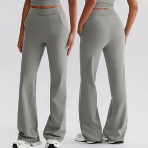 High Quality With Pockets <b>Flare</b> Wide Leg Pants Women Nude Feel Elastic Butt Lift High Waist Women's Pants & Trousers - Product Image 1