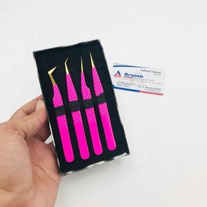 แหนบต่อขนตาปลอมสีชมพูและสีทองแบบมืออาชีพทำจากสเตนเลสสตีลแข็งปลายแหลม - Product Image 1