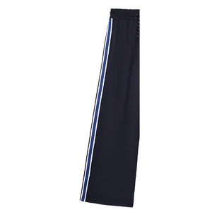 Pantalon large bleu marine pour femme avec bande latérale, taille à cordon, décontracté, en polyester tricoté, longueur intégrale, style printemps - Product Image 3