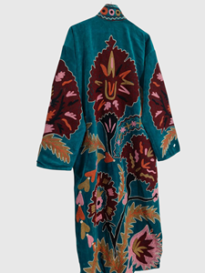 Veste en velours brodée à la main, manches longues, col mandarin, motif floral, grande taille, vêtements d'automne pour femmes, style Prairie Chic - Product Image 5