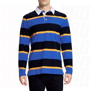 Maillots de rugby vintage personnalisables noirs et bleus à manches longues en coton épais avec logo brodé – Tenue d'équipe - Product Image 2