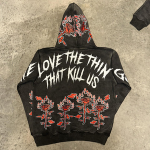 Vente en gros Sweat à capuche imprimé délavé à l'acide 500 GSM Tendance Streetwear Vintage Oversize en molleton Fabricant OEM Fournisseur Vente en gros - Product Image 4