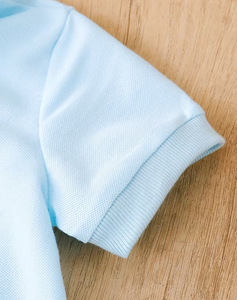 White and Light Blue Breathable Short Sleeve Polo Shirt for Boys Casual Knitted Polyester/Cotton Jersey Floral Pattern - Product Image 6