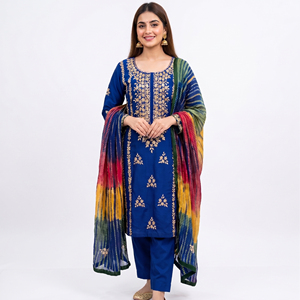 Salwar Kameez traditionnel pour femmes, de qualité supérieure, avec broderies et dupatta coloré, pour tenue décontractée et fêtes/mariages - Product Image 1