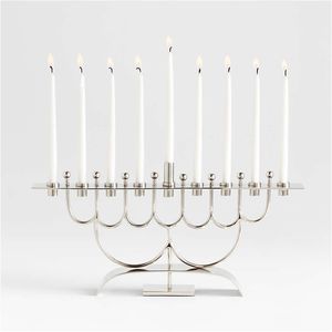 Handcrafted <b>Silver</b> Metal Menorah Traditional Hammered Texture Jewish Hanukkah Decorative Home Accent - Product Image 3