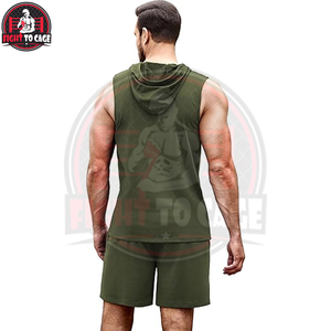 Vêtements de sport légers pour l'automne, respirants et anti-transpiration, pour la musculation, la course à pied, les tenues décontractées, sans manches, avec capuche et shorts - Product Image 2