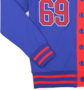 Cardigan en laine/acrylique respirant pour femme, style preppy, col en V, manches longues, rouge et bleu, double boutonnage épais - Product Image 6
