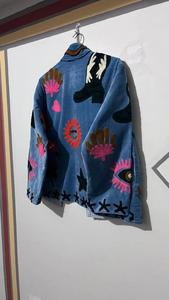 Veste en velours Suzani faite à la main, manteau brodé style bohème avec motif serpent - Product Image 5