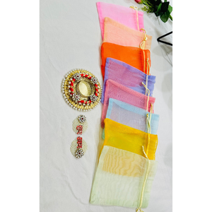 Bolsas de Regalo de Organza Multicolor con Shubh Labh Hecho a Mano - Bolsas Étnicas para Regalos de Boda al por Mayor - Juego de Bolsas de 8 Colores - Product Image 3