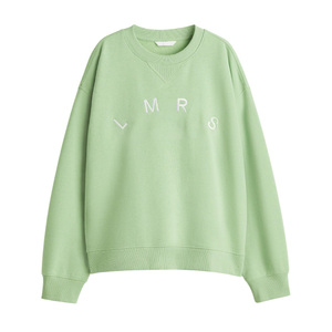 Sweat-shirt surdimensionné à col rond pour femme, vert, avec lettres brodées, épaules tombantes, manches longues, en coton tricoté, pour l'automne - Product Image 1