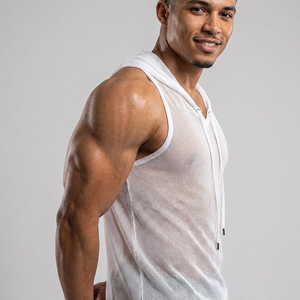 Débardeur de sport décontracté blanc sans manches à col rond pour homme RUN APPAREL 2026 – Respirant et ajusté, en maille, pour la musculation - Product Image 4