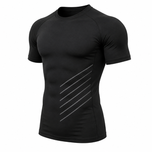 Camiseta Deportiva de Compresión para Hombre, Tejida, Cuello Redondo, Manga Corta, Transpirable, Secado Rápido, Ajuste Delgado, Poliéster y Spandex, para Gimnasio y Fitness 2026 - Product Image 1