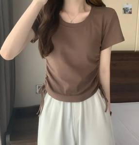 Camiseta Deportiva de Manga Corta para Mujer, Corte Ajustado, 100% Algodón, Secado Rápido, Antiarrugas, Antipilling, para Todas las Temporadas - Product Image 5