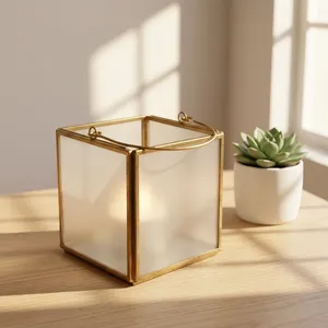 Artisan Design Square <b>Brass</b> Frame Glass <b>Lantern</b> Votive Holder Handmade High Quality Home Decoration for Christmas Valentine's - Product Image 4