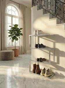 Luxury Gold <b>Shoe</b> <b>Rack</b> Three Tier Geometric Frame Space Saving Organizer Strong Stable Design Modern Home Display Storage - Product Image 3