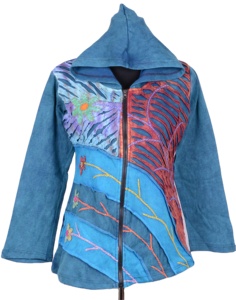 เสื้อแจ็คเก็ตสตรีโบฮีเมียน CSWJ 403A,เสื้อแจ็คเก็ตพิมพ์ลายดอกไม้มีสไตล์พร้อมลายบล็อก - Product Image 1