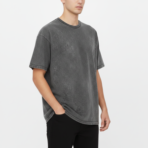 T-shirts pour hommes en coton épais de haute qualité, personnalisés, style streetwear, hip-hop, vintage, à col rond, à épaules tombantes, avec impression graphique - Product Image 1