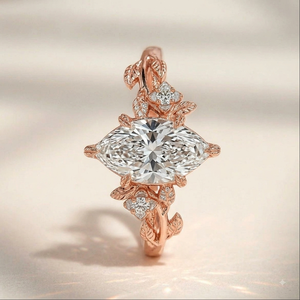 Classic Marquise Cut <b>Nature</b> <b>Inspired</b> With Side Stones Lab Diamond IGI Certified <b>Engagement</b> <b>Ring</b> 18k Rose Gold Women's Jewelry - Product Image 2