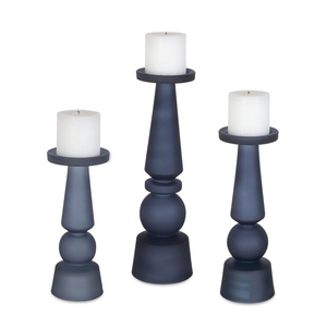 Modern Matte Navy Blue Pillar Candle Holder <b>Set</b> Elegant Sculptural Design Round Shape For Luxury Home Decor And Weddings - Product Image 2