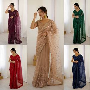 Sexy O-Neck Tank Sleeve Blouse Heavy <b>Sequine</b> Embroidery Breathable Washable Embroidered Net Fabric Eco-Friendly Women's - Product Image 5