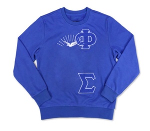 Sudadera de cuello redondo de invierno de la Hermandad de Mujeres Universitarias letras griegas bordadas Color sólido cuello redondo liso teñido forrado sudaderas con capucha para hombres - Product Image 1