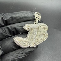 Pendentif à thème lettre B, plaqué argent 925, strass en cristal, bijoux hip-hop unisexes, cadeau