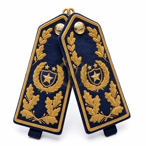 Custom Gold Bullion Wire Hand Embroidery Shoulder Epaulettes Navy Blue <b>Felt</b> Uniform <b>Boards</b> Accessories - Product Image 2
