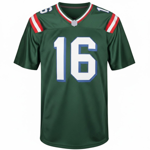 Green American Football Jersey V-Neck Short Sleeve Sublimated Print Number 16 Mesh Uniform for Men - Product Image 2