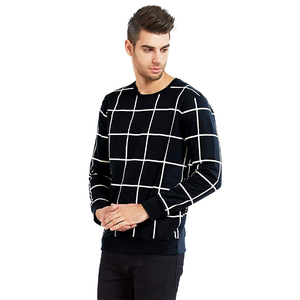 Camisa de punto de algodón de manga larga informal para hombre, con patrón geométrico de cuadrícula, para otoño, anti-bolitas, cuello en V, manga completa - Product Image 3