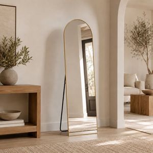 Miroir sur pied arqué pleine longueur de 56 pouces avec cadre doré en verre fait main pour chambre et salon - Product Image 2