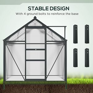 Serre en verre trempé avec structure en aluminium robuste 6,2FT X 6,2FT X 6,6FT, kit gris avec porte d'accès et porte de ventilation - Product Image 6
