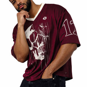 Camiseta de fútbol americano de malla moderna para hombre con gráfico de calavera, ropa deportiva con cuello en V, top deportivo, ropa de equipo personalizada, ropa OEM, pedido al por mayor - Product Image 2