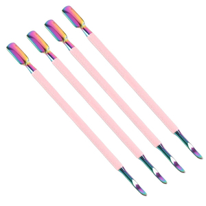 Empujador de Cutículas de Acero Inoxidable de Doble Punta de 130 mm para Manicura, con Mango Rosa y Puntas Iridiscentes - Product Image 5