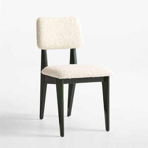 Silla de Comedor Moderna Tapizada con Asiento y Respaldo de Lana Suave, Patas de Madera Estilo Mid-Century, Muebles para el Hogar - Product Image 1