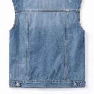 Gilet en jean bleu ciel à capuche pour homme, sans manches, avec logo brodé personnalisé, vente en gros - Product Image 6