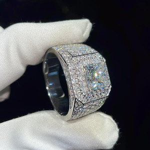 Fully Iced Out Radiant Cut Moissanite Diamond Engagement <b>Ring</b> Hip Hop <b>Ring</b> 925 Sterling Silver Champion <b>Rings</b> For <b>Men</b> Jewelry - Product Image 1