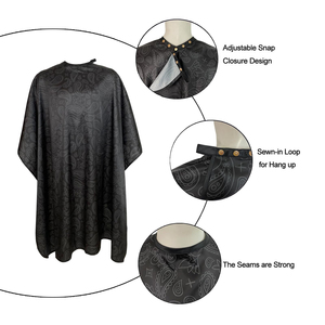 ผ้าคลุมตัดผมโพลีเอสเตอร์กันน้ำระดับมืออาชีพ พิมพ์ลายแบบซับลิเมชั่นตามสั่ง ปิดคอได้ ขนาดใหญ่ สำหรับช่างทำผม - Product Image 5