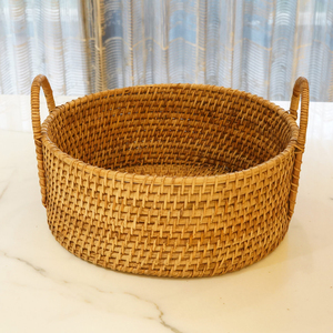 Large Size Container Round Shape Rattan <b>Storage</b> Serving Basket With Handle For Kitchen Ware <b>Tabletop</b> Dining Table Usage Decorate - Product Image 3